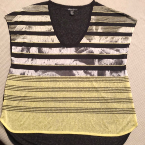 KENNETH COLE NEW YORK PATTERNED STRIPED SEMI-SHEER LONGER BACK SCOOP NECK - #366 - Picture 2 of 10